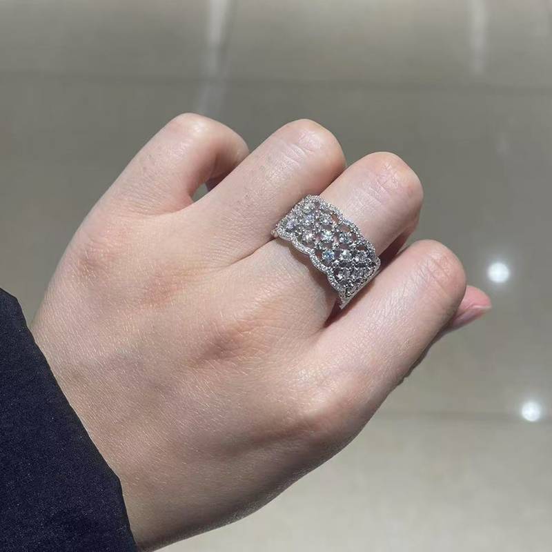 Affordable Luxury满钻排戒Women's RingS925银镀白金定制选款副石Moissanite1.71ct